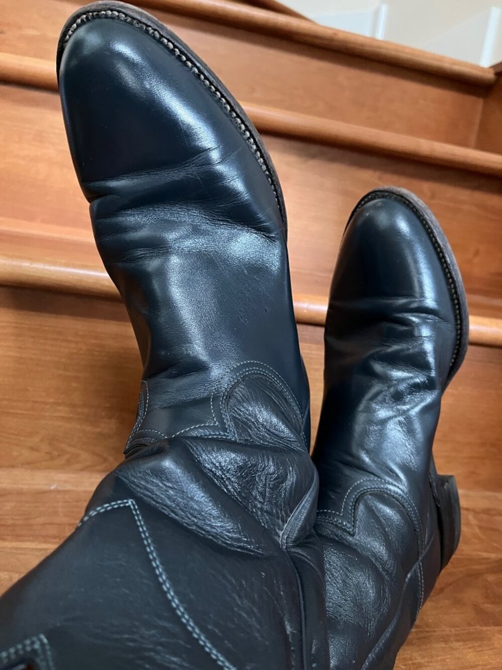 Justin Boots Genuine Leather Women's Black Cowboy Boots Size 8
